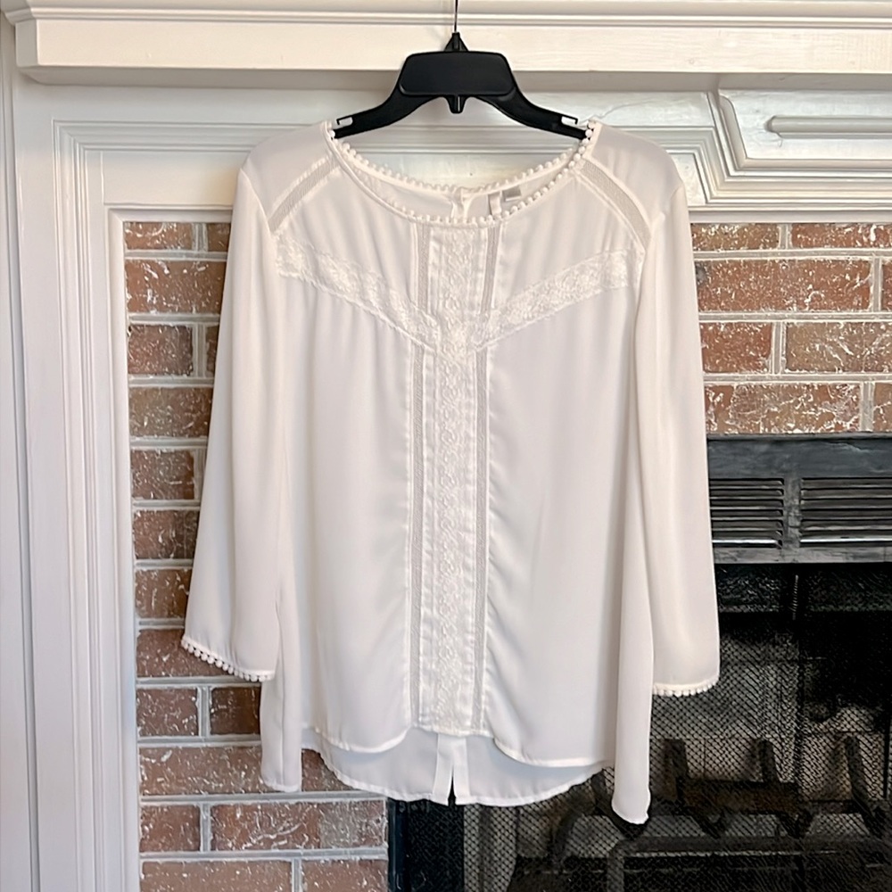 Lauren Conrad Romantic White Lace Blouse XXL